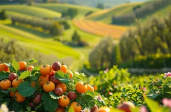 A bright sunlit field showcasing an abundance of vibrant organic vegetables and fruits.