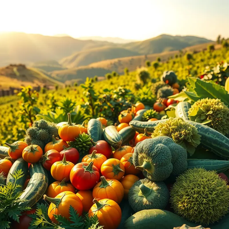 A vibrant sunlit field showcasing the beauty of fresh, organic ingredients.