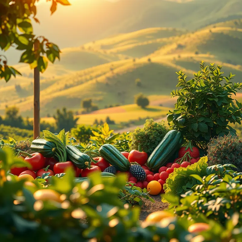 A sunlit field showcasing the abundance of organic produce.