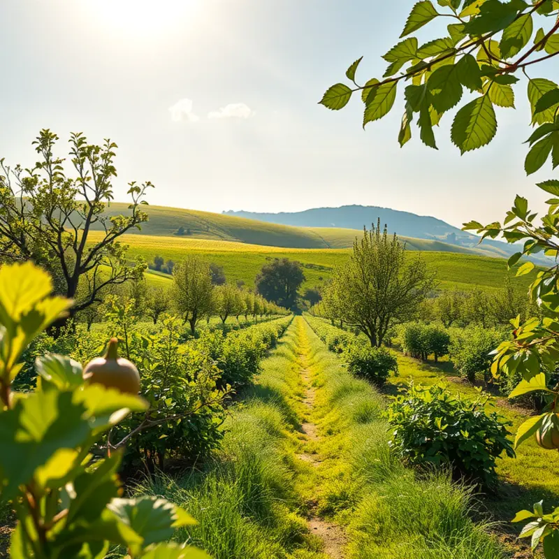 A vibrant orchard showcasing healthy fruits and vegetables.