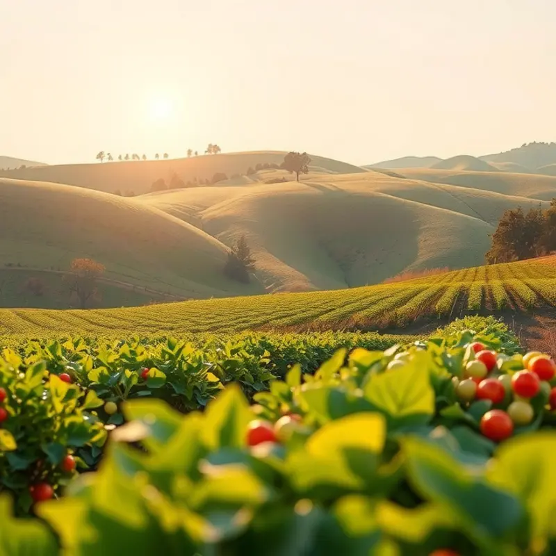 A vibrant sunlit field showcasing fresh organic produce.