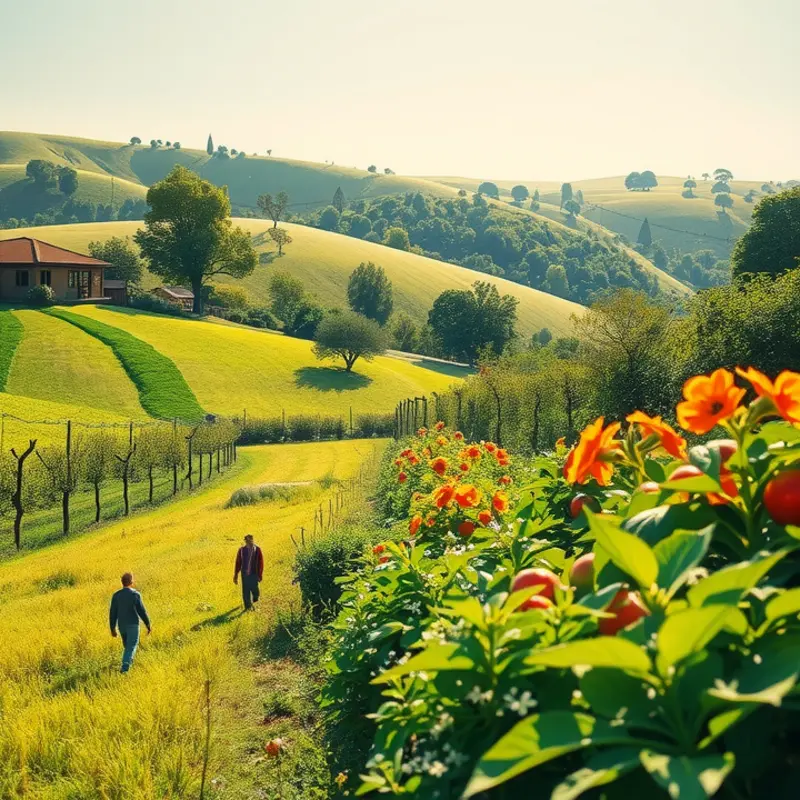 A vibrant sunlit garden full of fresh organic produce.