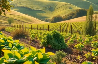 An idyllic landscape of lush organic vegetables and fruits growing in nature.