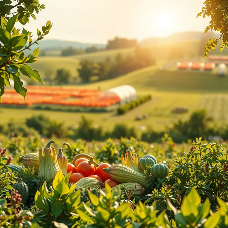 A vibrant sunlit field showcasing fresh organic produce.