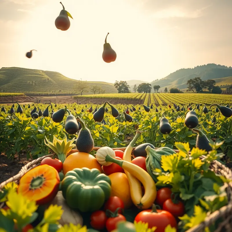 A sunlit field illustrating the abundance of organic produce.