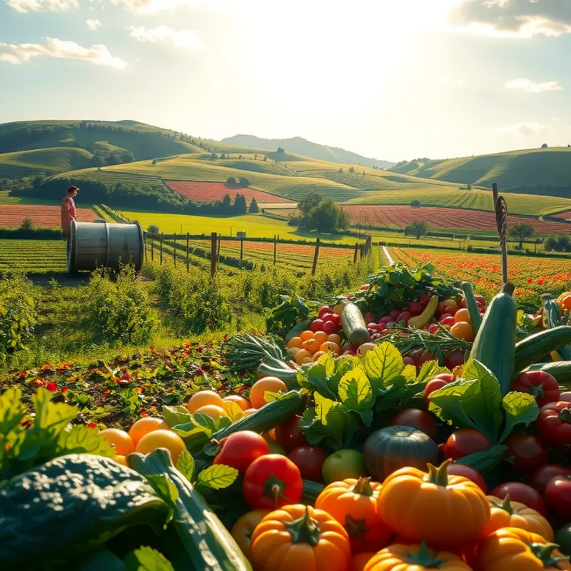A lush field full of vibrant vegetables under a blue sky, showcasing the beauty of organic produce.