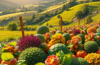 A beautiful orchard filled with ripe vegetables and fruits symbolizing fresh meal preparation.