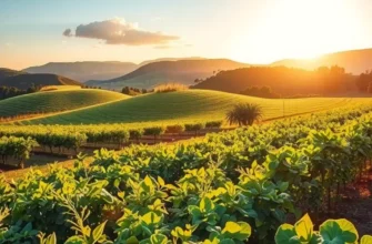 Lush, sunlit field of organic fruits and vegetables representing healthy meal planning.