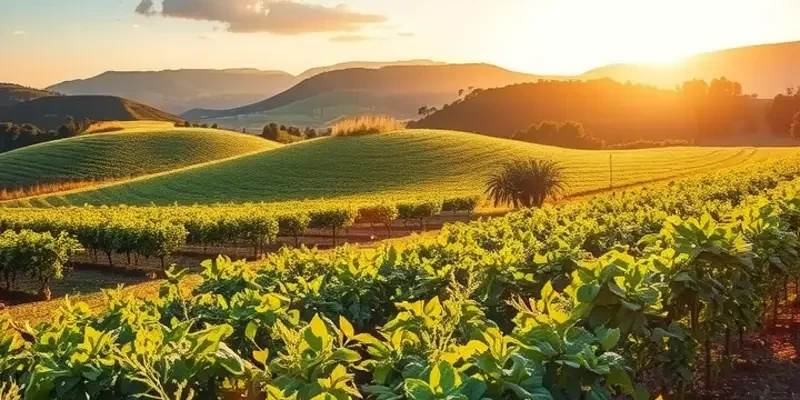 Lush, sunlit field of organic fruits and vegetables representing healthy meal planning.