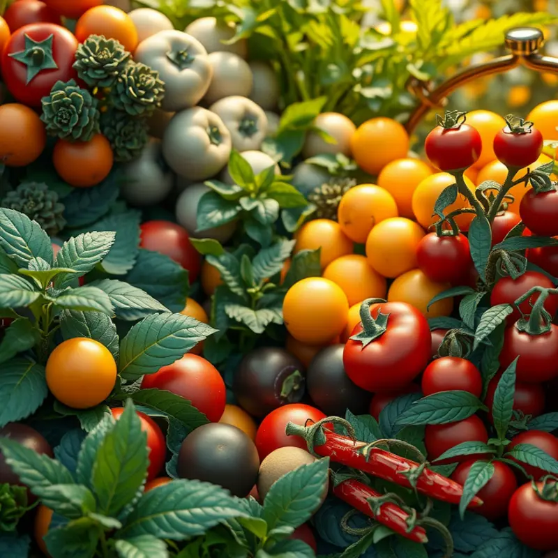 A sunlit field showcasing organic vegetables and fruits amidst lush greenery, emphasizing the connection between nature and nutritious meals.