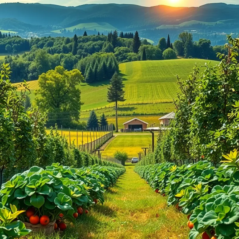 A sunlit field showcasing the abundance of healthy organic vegetables.