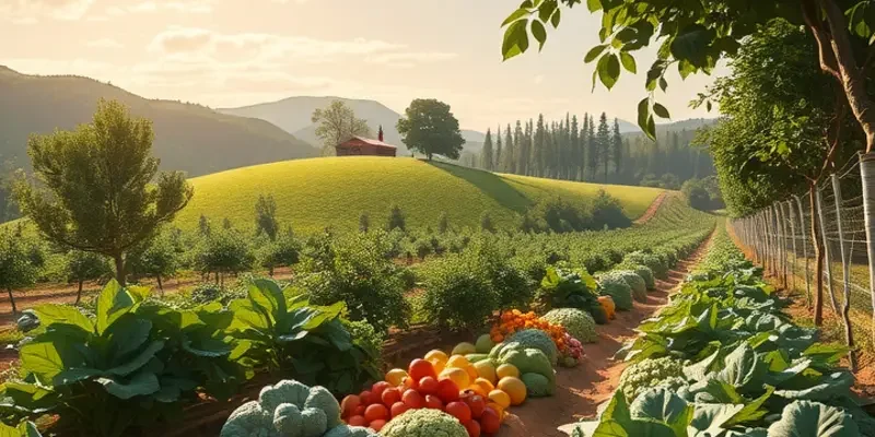 A vibrant sunlit field showcasing organic produce in a natural setting that inspires mindful eating.
