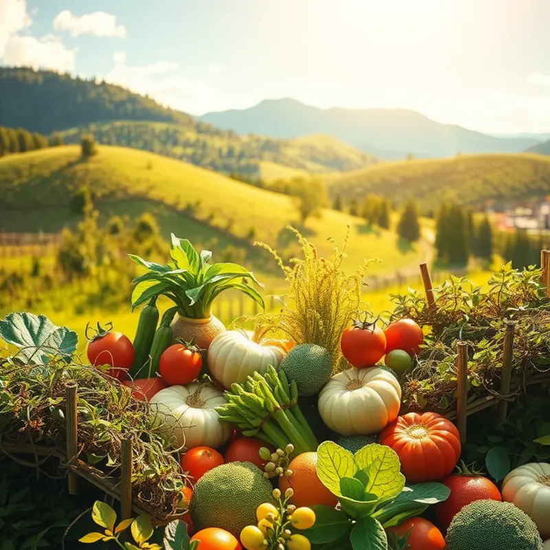 A serene field showcasing the vibrant colors of fruits and vegetables, symbolizing healthy nutrition.