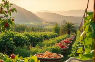 A scenic orchard showcasing lush greenery and vibrant fruits, symbolizing the freshness needed for baking moist cakes.