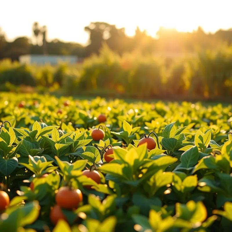 A sunlit field filled with vibrant, healthy produce.