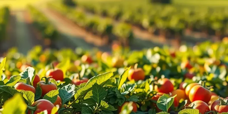 A vibrant natural scene filled with organic produce growing in harmony.