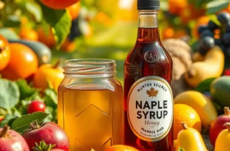 A lush orchard with an abundance of colorful fruits and vegetables in soft, warm sunlight.