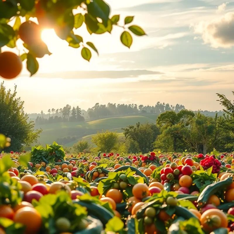 A sunlit field bursting with vibrant organic produce.