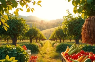 A breathtaking landscape showcasing organic fruits and vegetables under natural light.