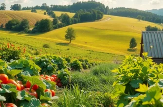 Scenic view of a lush field filled with organic fruits and vegetables, highlighting the essence of healthy eating.