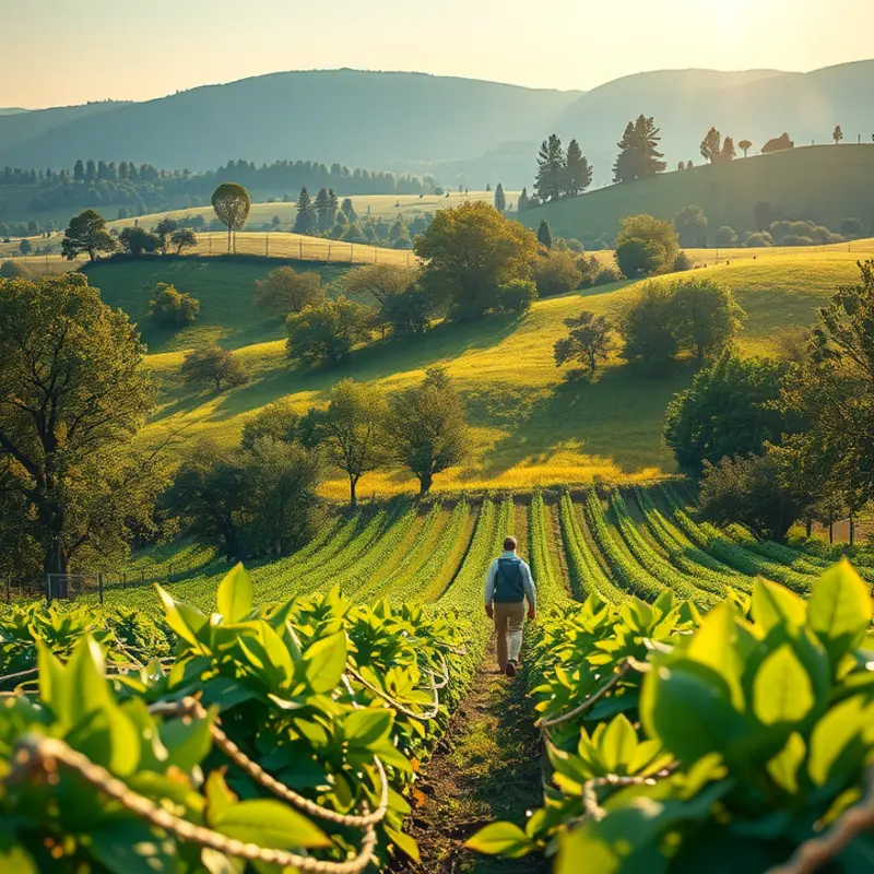 A sunlit field showcasing the abundance of healthy organic vegetables.