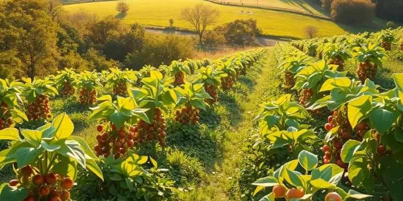 A vibrant landscape with organic produce symbolizing health, nourishment, and mindful eating.