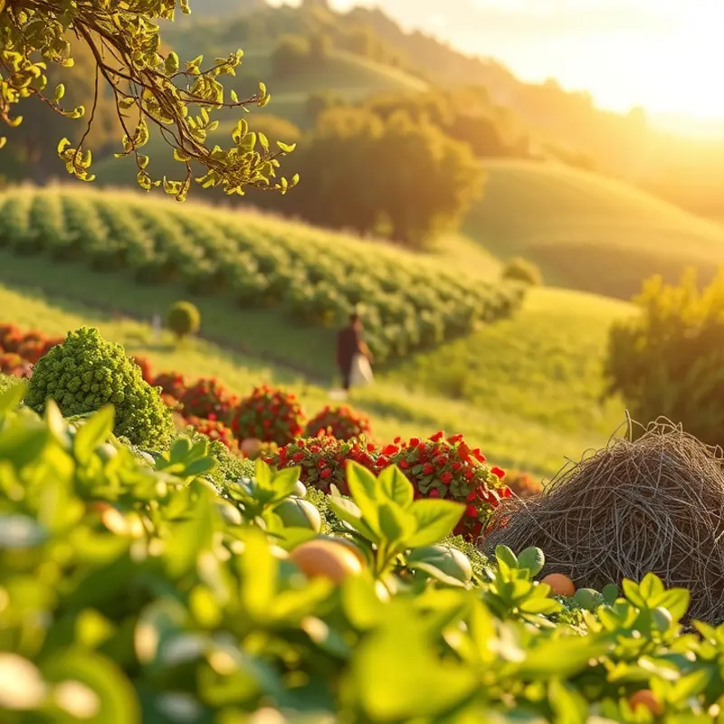 A serene landscape showcasing the beauty of organic produce in a sunlit field.