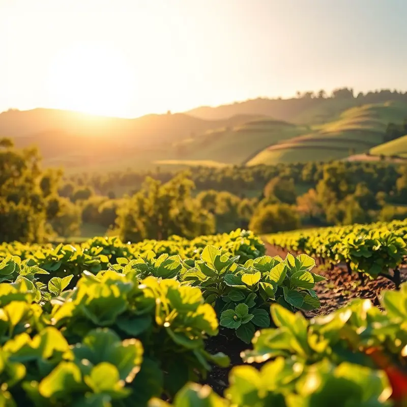 A scenic landscape showcasing vibrant fruits and vegetables in a natural setting.