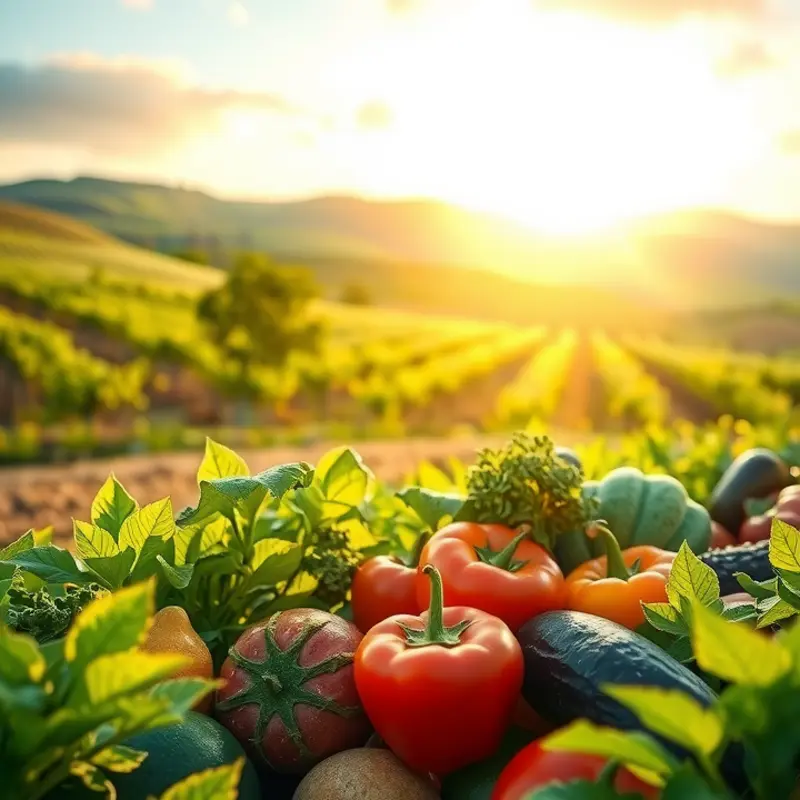 A sunlit garden showcasing vibrant fruits and vegetables essential for skin health.