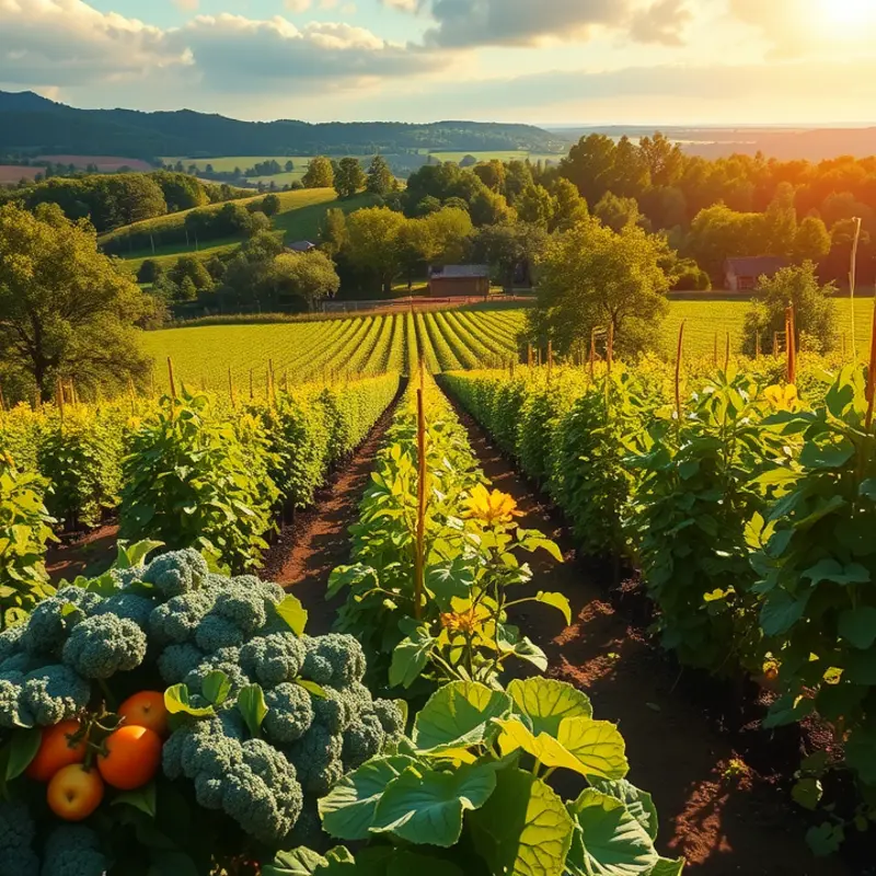 A vibrant landscape showcasing the abundance of organic fruits and vegetables.