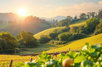 A scenic view depicting a sunlit field of organic fruits and vegetables symbolizing gut health nutrition.