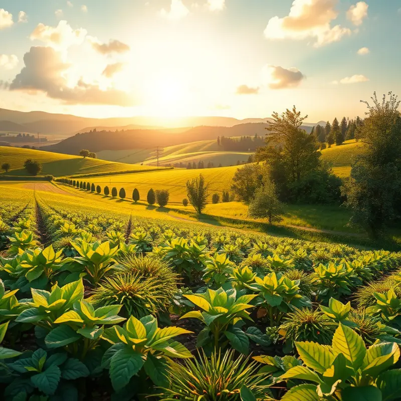 A sunlit field abundant with vibrant organic produce.