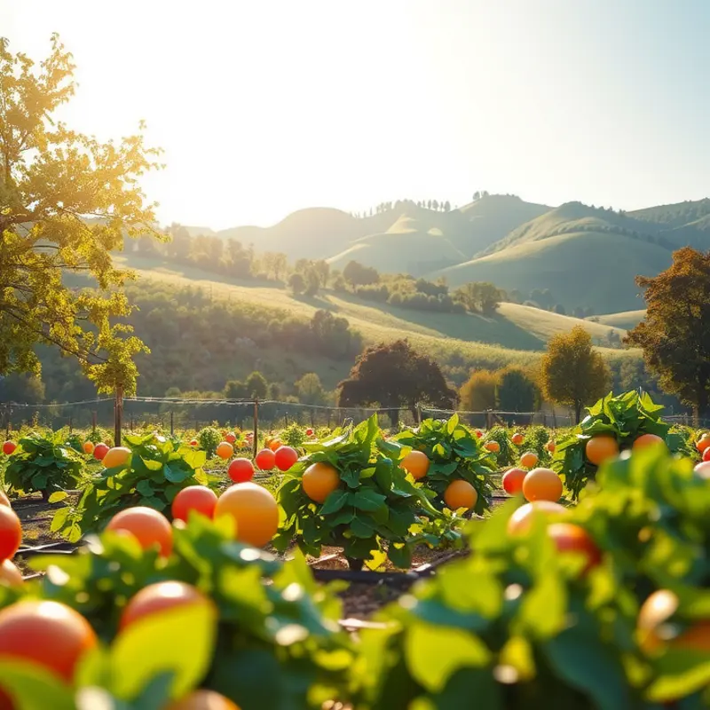 A vibrant landscape filled with fresh vegetables, showcasing organic produce.