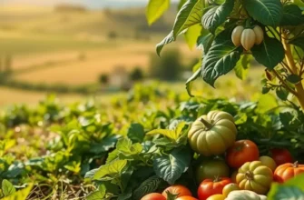 A beautiful natural scene showcasing a field full of fresh organic produce amid greenery.