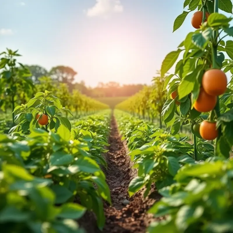 A lush organic farm filled with fresh fruits and vegetables, showcasing nature’s abundance.