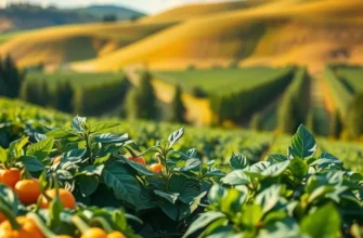 A serene field filled with fresh organic produce surrounded by verdant greenery.