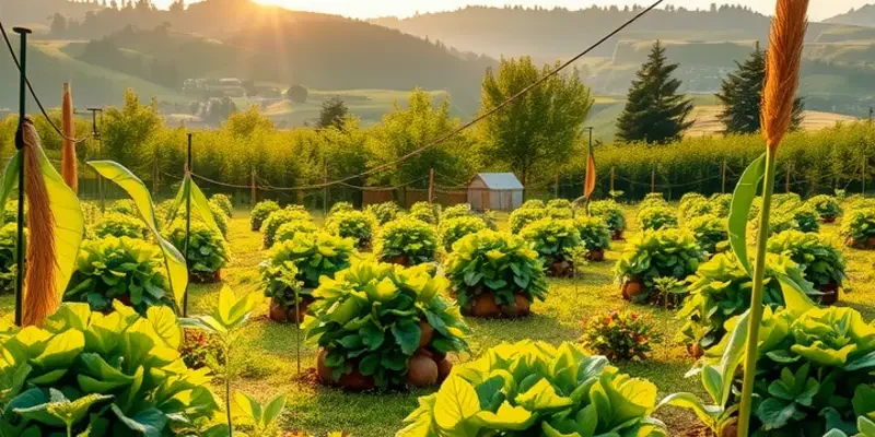 A picturesque organic field bathed in sunlight, filled with diverse produce.