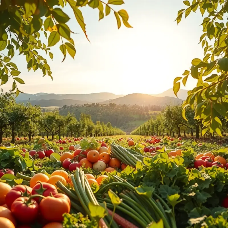 A sunlit field bursting with vibrant organic produce.