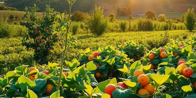 A vibrant landscape brimming with organic fruits and vegetables, reflecting the health benefits of a nutrient-rich diet.