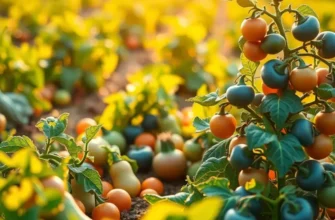 A beautiful natural landscape adorned with vibrant vegetables and fruits, reflecting healthy nutrition.