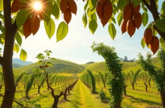 A sunlit field with vibrant vegetables and fruits flourishing in lush greenery.