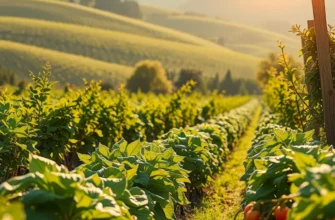A peaceful organic landscape showcasing fresh produce growing naturally.