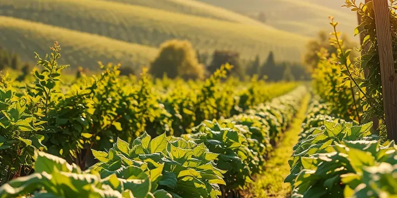 A peaceful organic landscape showcasing fresh produce growing naturally.