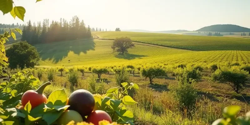 A vivid depiction of an organic landscape, abundant in fresh fruits and vegetables.