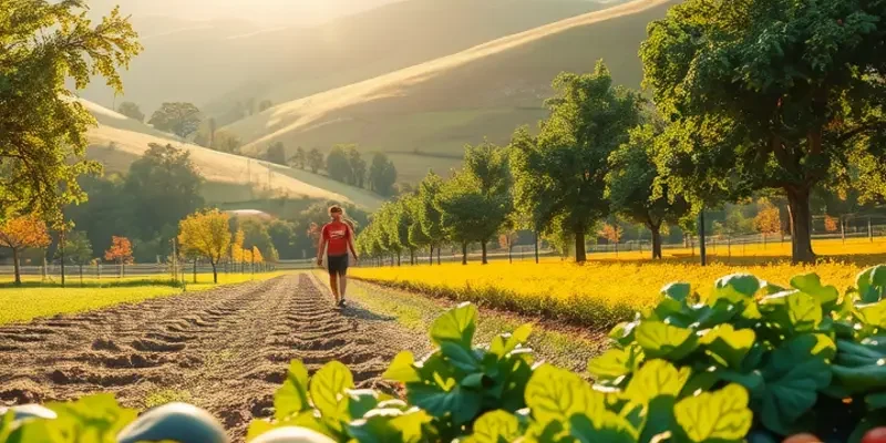 A vibrant field with an array of wholesome fruits and vegetables, reflecting healthy nutrition in nature.