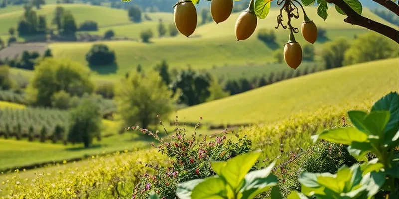 A scenic view of an organic produce field with colorful vegetables.