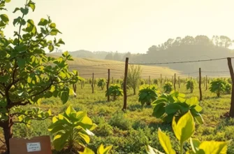 A beautiful sunlit field filled with organic vegetables and fruits, symbolizing healthy nutrition.