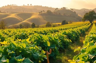 A scenic landscape of vibrant organic produce under sunlight.