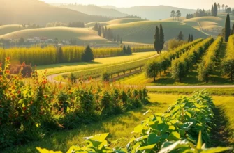 A vivid landscape of an organic field filled with fruits and vegetables under natural light.