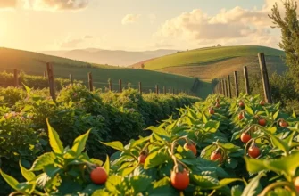 A scenic view showcasing a field of organic vegetables and fruits thriving in natural sunlight.